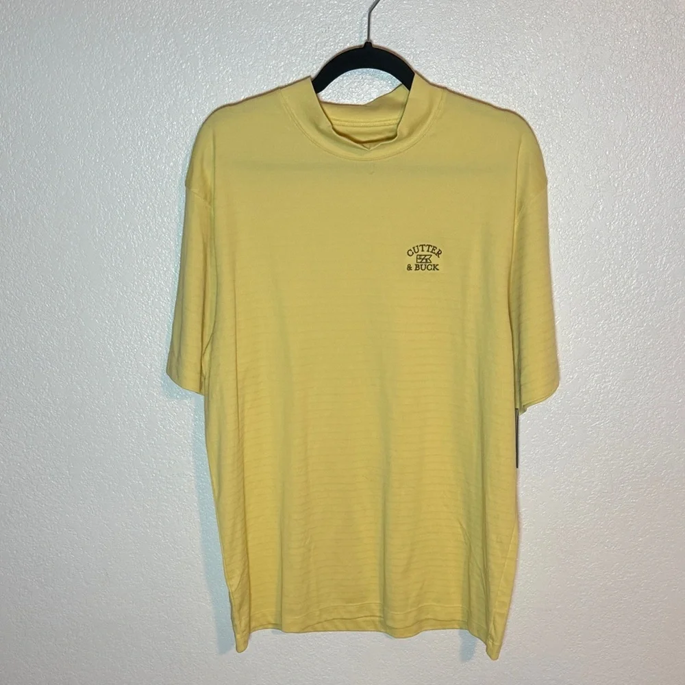 Cutter Buck Butter Yellow CB Dry Tec Preppy Activewear Mockneck Tee Size Large